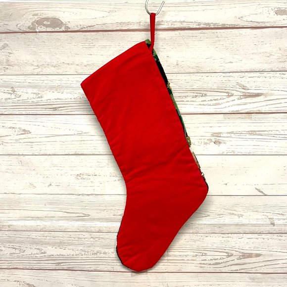 Vintage Style Needlepoint beaded Santa Stocking - Picture 3 of 5